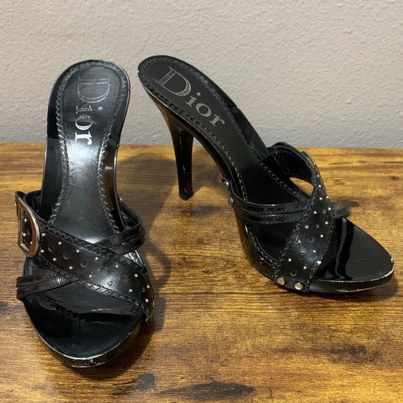 Dior Black Leather Heels Size 38.5 (8.5) - Picture 1 of 8